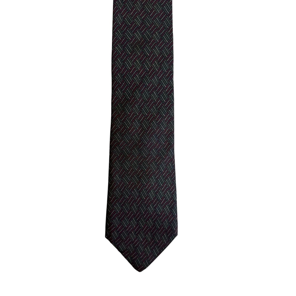 Lanvin Silk Tie Mensā OS Burgundy Grey Vintage Geometric Woven Italy Excellent